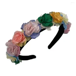 Hair Clips Fashion Colorful Fabric Flower Hairbands For Women Trendy Spring Handmade Jewelry Headwear Hoops Floral Jeweled Accessories