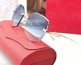 Blue Hexagonal Sun Glasses Metal Frame Screw Designer Man Sunglasses Woman Gold Frame Fashion Luxury Brand Panther Leopard Head Polarized C glass