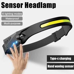 Head lamps Led Headlamp Sensor Headlight Rechargeable Waterproof Search Light Head Flashlight 6 Lighting Modes for Camping Fishing Hiking P230411