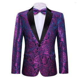 Men's Suits Luxury For Men Purple Paisley Silk Blazer Bowtie Set Slim Fit Male Coat Jacket Wedding Groom Dress Barry.Wang