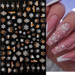 Nail Stickers 1pc 3D Christmas Art Sparkly Gold White Geometry Leaves Snowflake Winter Slider Glitter Foils Decorations