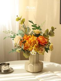Vases "Lin'an Flower Event" Advanced Simulation Bouquet Scorched Edge Rose Hydrangea Artificial Living Room Table
