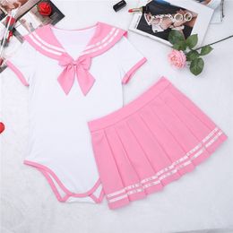 Sexy Set YiZYiF Cosplay Diaper Lover ABDL Adult Baby Romper Women Skirt Suit Schoolgirl Uniform Anime Role Play Costume 230411