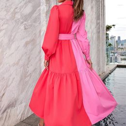 Casual Dresses Wepbel Long Sleeve Shirt Fashion Dress Shirts Women Colour Matching Spring High Waist Maxi