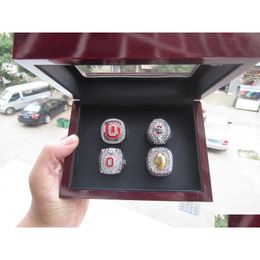 Ohio State 4Pcs Football National Championship Ring With Wooden Display Box Souvenir Men Fan Gift Wholesale Drop Delivery Dhfeg