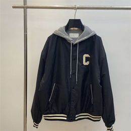 23ss High Edition c Home Fashion Letter Patch Embroidered Hooded Versatile Loose Unisex Baseball Jacket