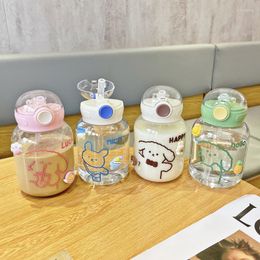 Mugs 600ml Transparent Cute Plastic Water Bottle With Straws Sticker Girls Portable Travel Bottles Leakproof Outdoor Sippy Cup