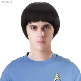 Men's Children's Wigs Free Beauty Black Short Spock Cosplay Wig 1960s Men Synthetic Bowl Cut Mushroom Hair Wigs for Anime Costume Halloween Party YQ231111