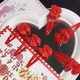 Hair Accessories 4Pcs/Lot Cute Red Bow Clip For Girls Plastic Bowknot Hairpin Alloy Barrettes BB Snap Women Jewelry