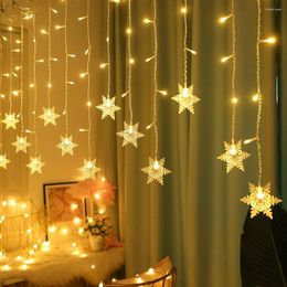 Strings Christmas Decoration Garland Curtain LED Fairy Lights Year 2023 Snowflakes Icicle For Room Decor Xmas Party Wedding Outdoor