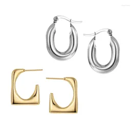 Stud Earrings 1Pair Stainless Steel Round Square Big For Women Minimalist Punk Hip Hop Geometrie C Shape Ear Jewellery AE181