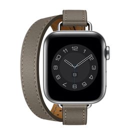 Double Tour leather Strap For Apple Watch Ultra band 49mm 45mm 42mm 44mm Iwatch Series 9 8 7 6 Se 5 4 38mm 40mm Fashion Correa 41mm