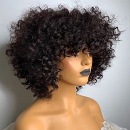 180density Short Curly Human Hair Wigs for Women Human Hair Bob Wig Kinky Curly Wig with Bangs Perruque Cheveux Humain Full Lace Front Wig