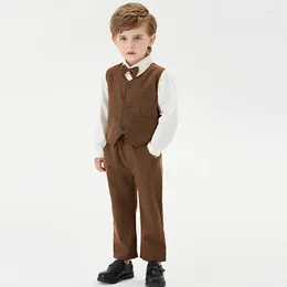 Clothing Sets 2023 Vest Baby Boys Bow Long Sleeve Shirt Pants Gentleman Three Piece Formal Attire