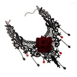 Choker Q0KE Gothic Goth Necklace Rose Women Flower Lace