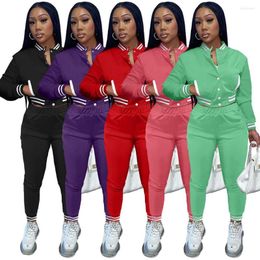 Women's Tracksuits White Striped Two Piece Set Tracksuit Women Long Sleeve Baseball Jacket And Sweatpants Casual Jogger Sport Suit Chandal