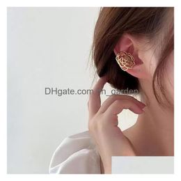 Stud Stud Korean Vintage Temperament Hollow Metal Rose Ear Bone Clip Without Pierced Earrings Women Party Accessories Drop D Dhgarden Dhchn