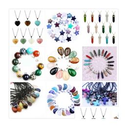 Natural Stone Pendants Necklaces Star Moon Six Prism Cross Water Drop Healing Crystals Amethyst Quartz Bead Chakra Drop Delivery Dhuqa