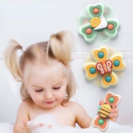 Bath Toys 3Pcs/Set Baby Bath Toys Funny Bathing Sucker Spinner Suction Cup Cartoon Rattles Fidget Educational Toys For Children Boys Gifts 230410