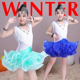 Stage Wear High Quality Children Latin Dance Dress For Competition Girls Tassel Vestidos Skirt Kids Ballroom Costume 90