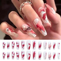 False Nails 24pcs/Box Nail Tips Full Cover Detachable Manicure Tool Butterfly Rose Wearable Fake Coffin NailsFalse