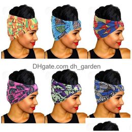 Headbands Vintage Women Headbands Hair Accessories African Printed Stretch Cotton Elastic Headwear Turban Headscarf Headwrap Dhgarden Dhmgv