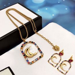 Fashion Designer 18K Gold Plated Curb Chain Pendant Necklaces Ear Stud Earring Luxury Brand Double Letter Geometric Sweater Chains Mens Womens Necklace Jewellery