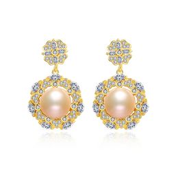 Pearl Flower Ring Dangle Earrings Jewellery European Vintage Micro Set Zircon Plated 18k Gold S925 Silver Earrings for Women's Wedding Party Valentine's Day Gift SPC