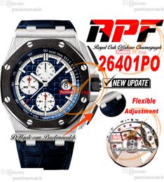 APF 44mm 26400SO A3126 Automatic Chronograph Mens Watch Blue White Index Black Ceramic Bezel Leather Strap Exclusive Technology Super Version Puretimewatch A1