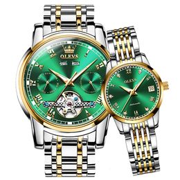 Wristwatches OLEVS Luxury Fashion Automatic Mechanical Watch Stainless Steel Wristwatch for Man and Woman Love Couple Watches 230410