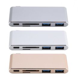 Freeshipping USB 31 Type-C Multi-port Hub Adapter Aluminium Case with 2 USB30 Ports Type-C PD S-D/TF C-a-rd Reader for MACBOOK Lhool