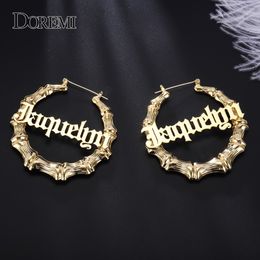 Hoop Huggie DOREMI Stainless Steel Bamboo Hoop Earrings Customise Name Earrings Bamboo Style Custom Hoop Earring With Statement Words Number 230411