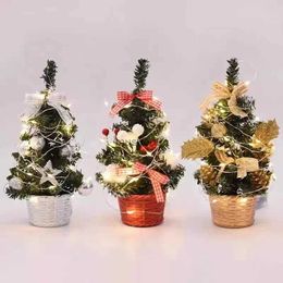 Christmas Decorations Mini Artificial Christmas Tree Table Ornament with LED Light Balls Red Berries Pine Cone 2023 Christmas Decoration for Home NoelL231111