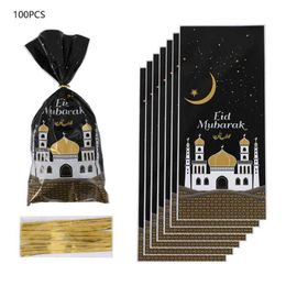 4 PC Gift Wrap 100pcs Eid Mubarak Gift Bags with Rope Ramadan Boy Birthday Party Wrapping Kareem Decoration 2023 Islamic Muslim Party Supplies Z0411