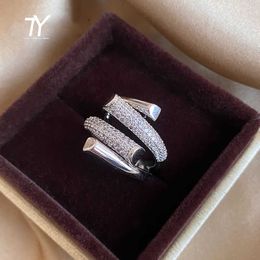 Band Rings Exaggerated Design Metal Zircon Cross Silver Colour Rings For Womans Korean Fashion Jewellery Gothic Party Girl's Unusual Ring Set P230411