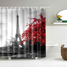 Dafield Bathroom Accessories Shower Curtain Vintage Paris Tower Butterfly Design Retro Bathroom Accessories Home Decoration285j