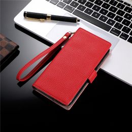 Luxury Wristband Litchi Pattern Zipper Vogue Phone Case for iPhone 15 Plus 14 13 12 11 Pro Max XR XS Lanyard Multiple Card Slots Lychee Print Leather Wallet Chain Shell