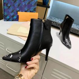 Classic designer woman boots cowhide zipper Metal buckle ankle boot 100% Leather lady High Heels Autumn winter Thick heel 8.5cm shoes letters shoe Large size 35-42 02