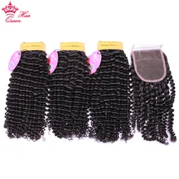 Indian Kinky Curly Hair Bundles With Closure Virgin Human Raw Hair Extensions Bundle With Lace Closure Queen Hair Products Free Shipping