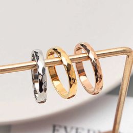 Band Rings 3mm Titanium Steel Ring Rhombus Shape Ring Woman Geometric Jewellery V Grid Rose Gold Silver Colour Size 4 To 10 New Couple Ring P230411