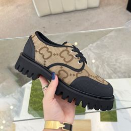 New Style Designers Loafers Woman Lace-up Shoe Loafer Platform Sneaker Dress Moccasins Canvas Derby Shoes Chunky Bottom Office Lady Rubber Lug Sole