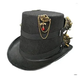 Berets Unisex Gothic Steampunk Top Hats With Detachable Goggles & Brooch Men Women Costume Hat Party Supply Stage