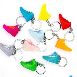 3D Basketball Shoe Keychain Stereoscopic Sneaker Key Chain Rainbow Colour Mod Keychains Bag Pendant Top Quality Drop Delivery Dhof3