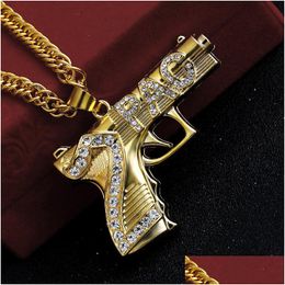 Pendant Necklaces Fashion Hip Hop Iced Out Necklace Jewelry Gold Chain Gun Shape Pistol For Men Drop Delivery Pendants Dhgarden Otvx5