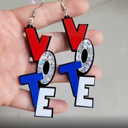 Dangle Chandelier New Independence Day Earrings American Flag Colour Acrylic Letter VOTE Popsicle Ear Rings Accessories Z0411