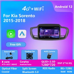 128G Android 12 2Din Car Video Radio For KIA SORENTO 2015-2018 WiFi Stereo GPS Multimedia Player IPS Screen built in Carplay