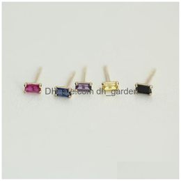 Stud 2021 New 14K Pure Gold Stud Earrings Black Purple Rose Blue Yellow Zircon Cube For Drop Delivery Jewelry Earrings Dhgarden Dhm1H