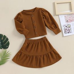 Clothing Sets Chilren Baby Girls 2pcs Skirts Suit Long Sleeve Crew Neck T-shirt Pleated A-line Skirt Outerwear