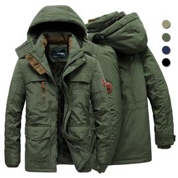 Men's Down Parkas Men's Winter Jacket Fleece Linning Outdoor Parka Coat Hooded Windbreaker Military Thick Warm Outerwear Big Size 6XL Multi-pocket 231110