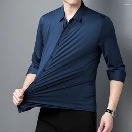 Men's Casual Shirts 2023 Elastic Designer Solid Mens For Men Clothing Korean Fashion Long Sleeve Shirt Luxury Dress Clothes Jersey 150